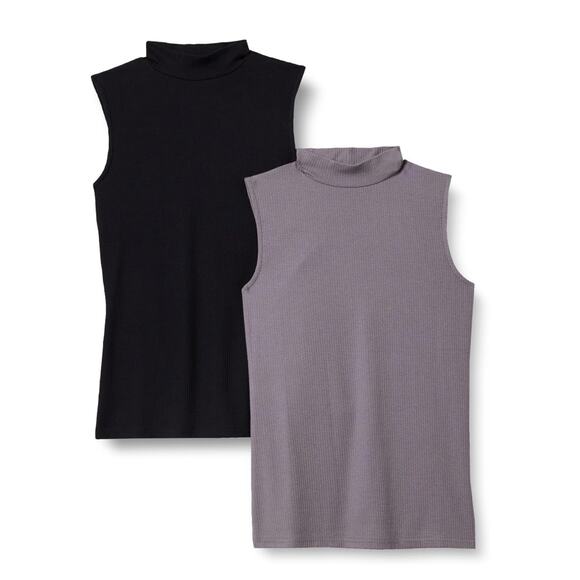 Amazon Essentials Women's Mock-Neck Slim-Fit Rib-Knit Sleeveless Top 2 Pack - Picture 1 of 2